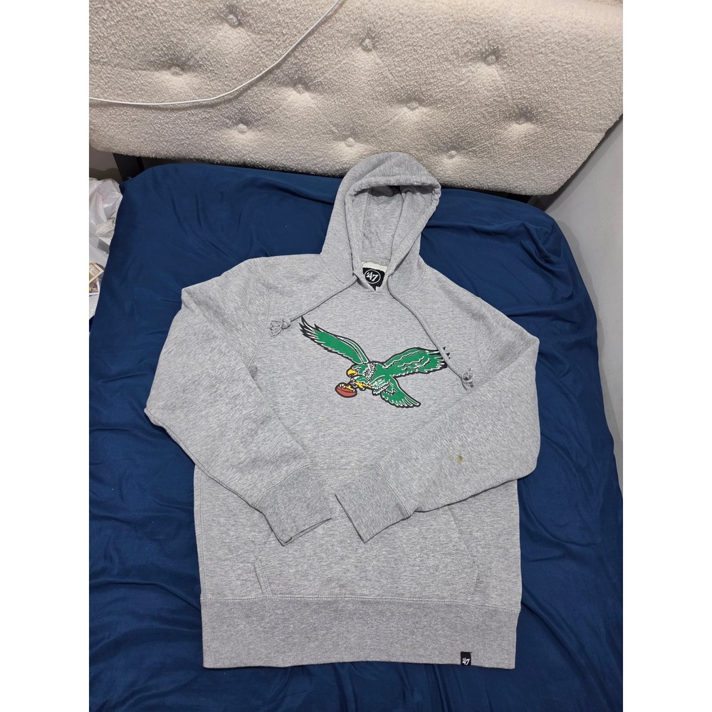 47 Brand Philadelphia Eagles Hoodie Mens Small Gray Throwback Logo Sweatshirt